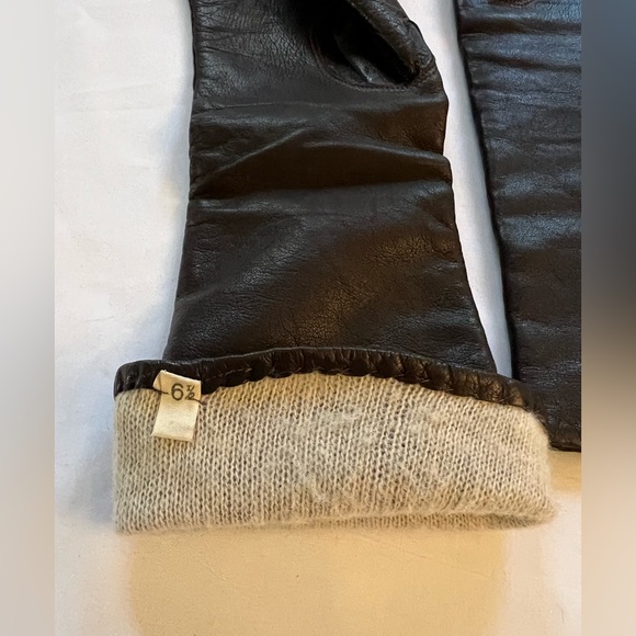 Vintage Cocoa Brown Italian leather Long forearm Orlon Lined ladies gloves 6 1/2 - Picture 4 of 13
